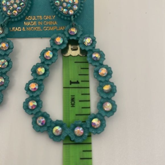 Ashlyn Rose Turquoise Rhinestone Encrusted Statement Earrings New - Picture 7 of 7